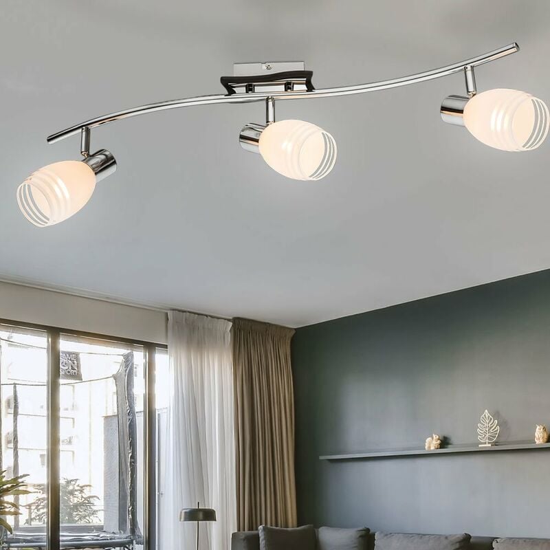 

Lámpara de techo Luminaria Iluminación Metal Cromo Cristal Blanco Spot Living Dormitorio