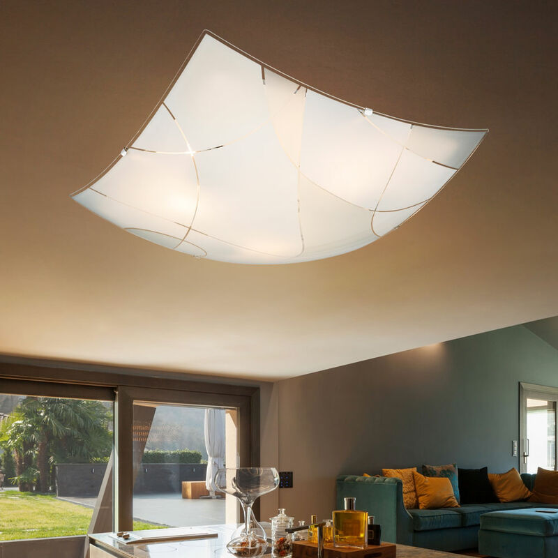 

Lámpara de techo luminaria metal cromado vidrio blanco iluminación decoración líneas salón
