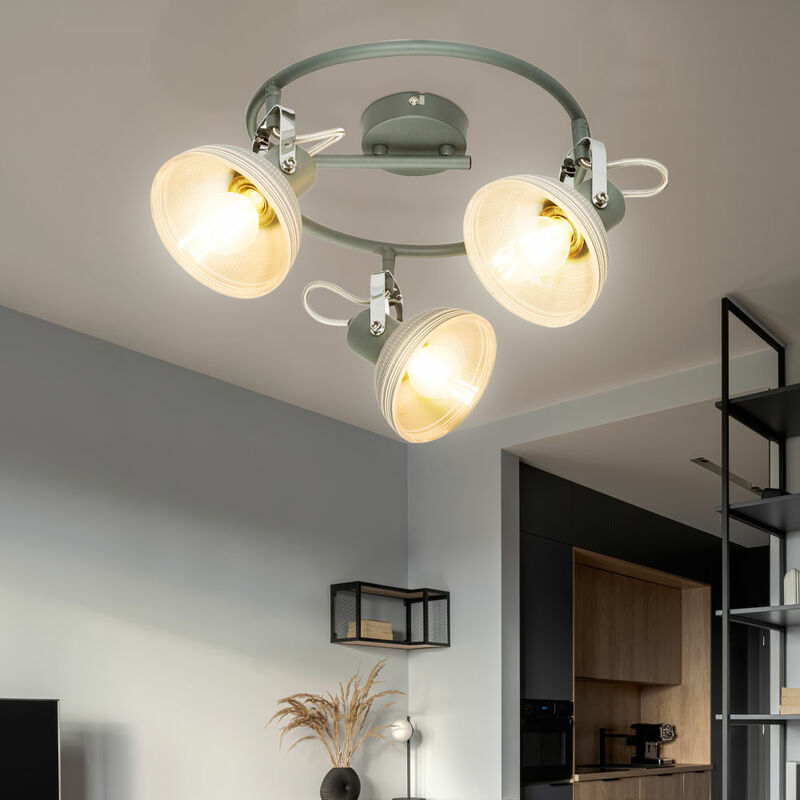 

Lámpara de techo metal luz cromo vidrio gris punto giratorio dormitorio pasillo