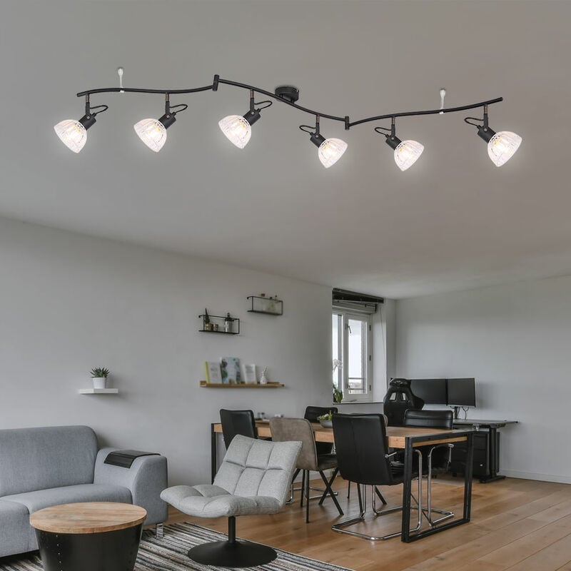 

Lámpara de techo Metal Luz Manchas de cristal negras Iluminación móvil de la sala de estar