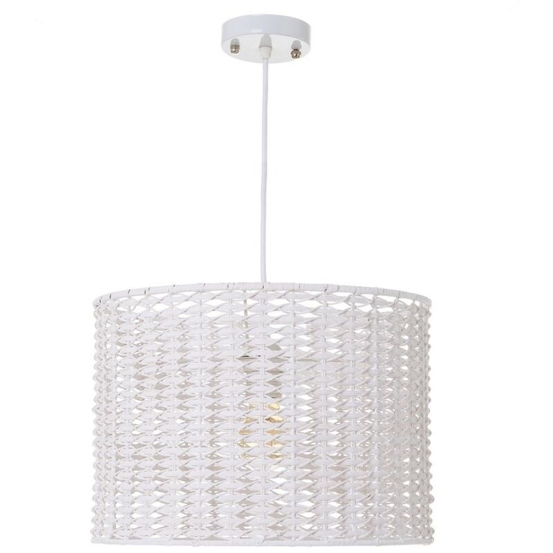 

Lámpara de techo cilíndrica trenzada de rattán y metal blanca Ø 35x24 cm