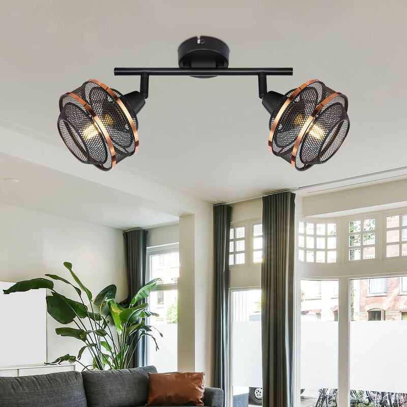 

Lámpara de techo para comedor, focos, rejilla, lámpara NEGRO-ORO ajustable