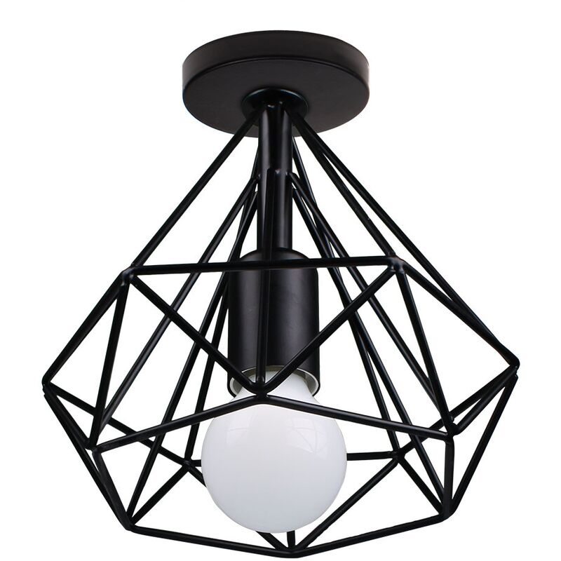 

Axhup - Lámpara de techo retro nostálgica negra, lámpara suspensa de jaula de diamantes de metal industrial,diámetro 20 cm - negro