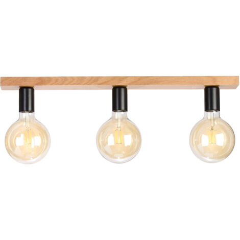 L谩mpara de techo tipo loft de madera, triple tira, ROBLE