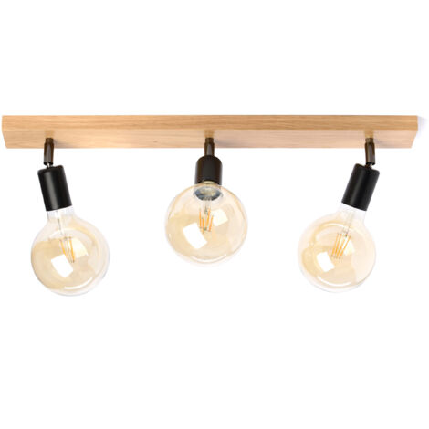 L谩mpara de techo tipo loft de madera, triple tira, ROBLE