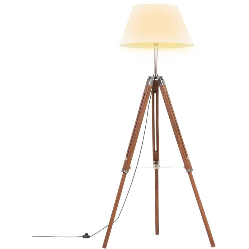 

Lámpara de trípode madera maciza de teca marrón y blanco 141 cm - Marrón