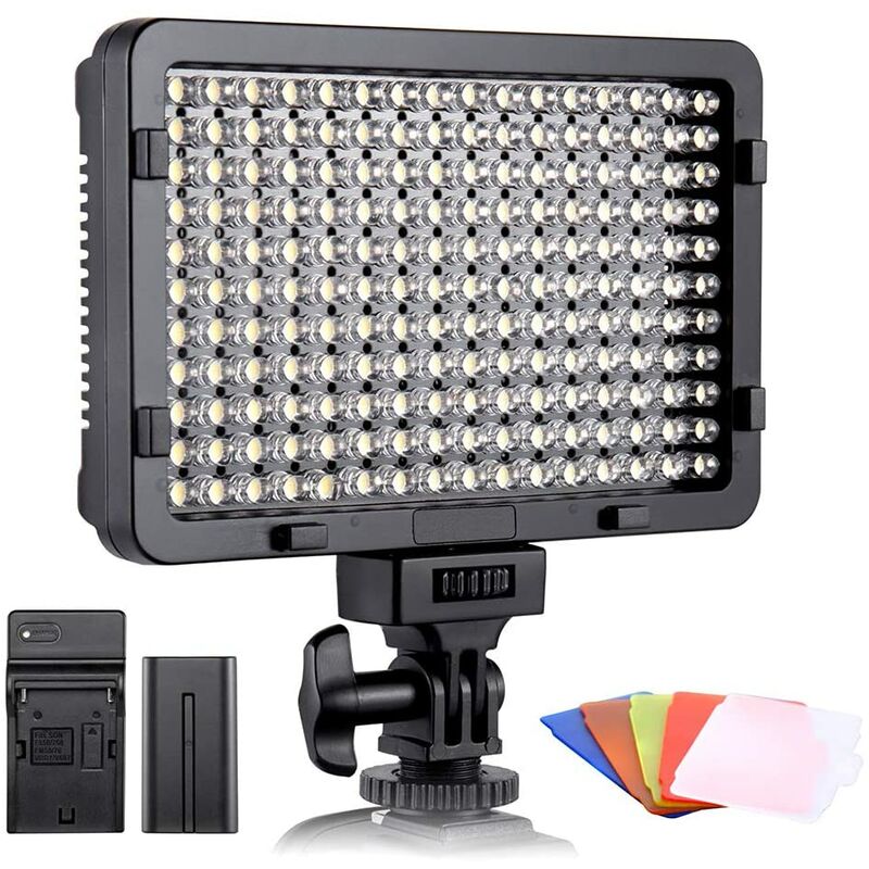 

Abcrital - Lámpara fotográfica LED 176 LED regulables, 3200-5600 K, 5 filtros de color, CRI 95+, Batería con cargador incluido para cámaras DSLR