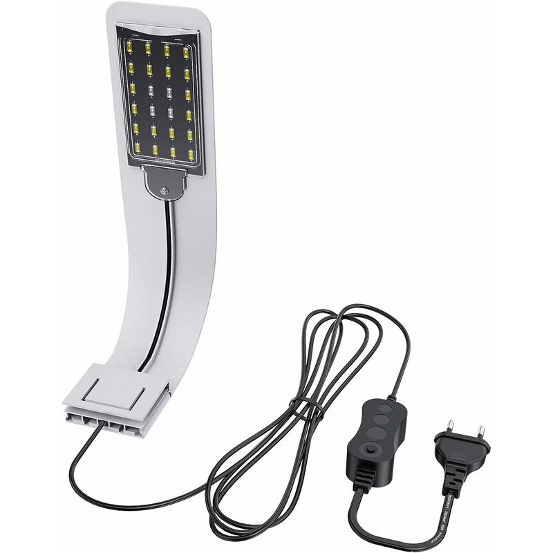Lámpara LED ultrapequeña para peceras pequeñas, mini luces de clip para acuarios, con 24 LED blancos, para peceras de 30-40 cm, 10 W (negro)