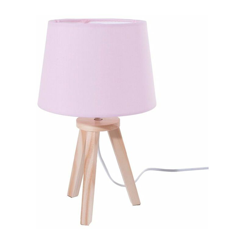 

Lámpara de sobremesa de madera con pantalla rosa E14 25W