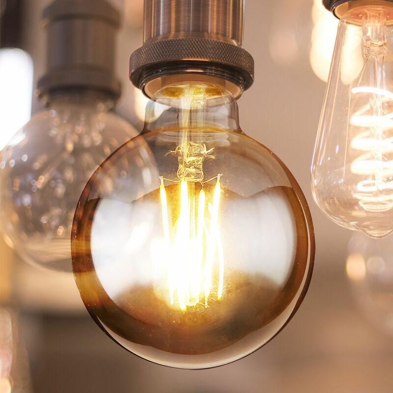 

Lámpara vintage E27 Bombilla vintage Lámpara de filamento retro LED, vidrio ámbar, 7 vatios 700 lumen 2700 Kelvin blanco cálido, Pr x Al 9,5x14 cm