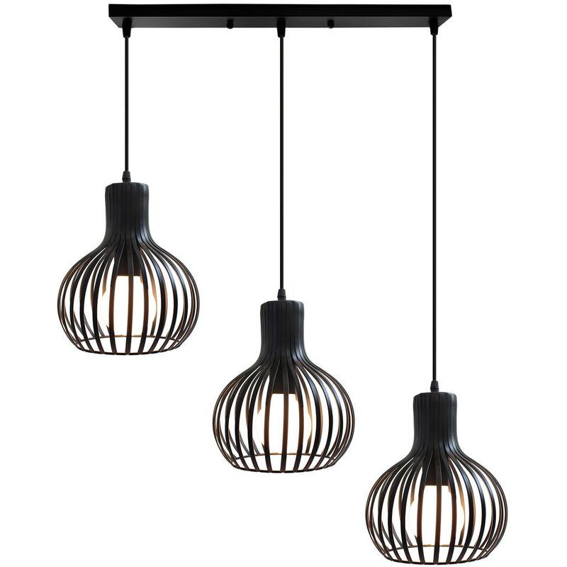 

Lámparas colgantes de metal vintage, lámpara suspensa negra con pantalla de jaula,20cm de diámetro - negro