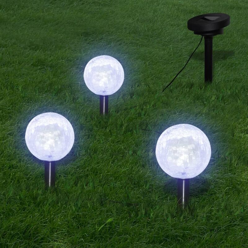 

Lámparas de bola jardín LED anclajes y paneles solares 3 uds - Blanco