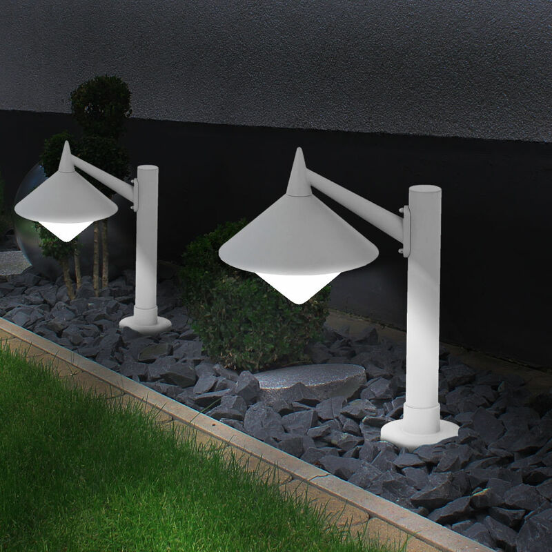 

Lámparas de pie, luces de camino para exteriores, luces de jardín para jardín de pie, de aluminio en gris y opal, 1x E27, H 58 cm, juego de 2