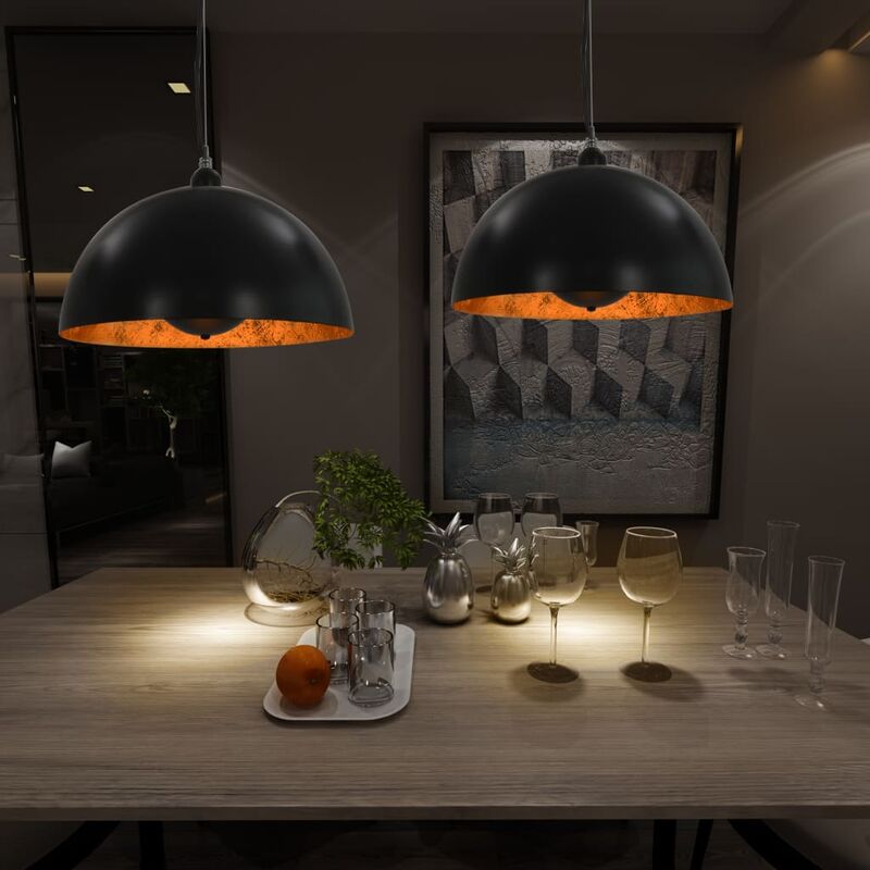 

Lámparas de techo 2 uds semiesféricas negro y dorado 40 cm E27 - Negro