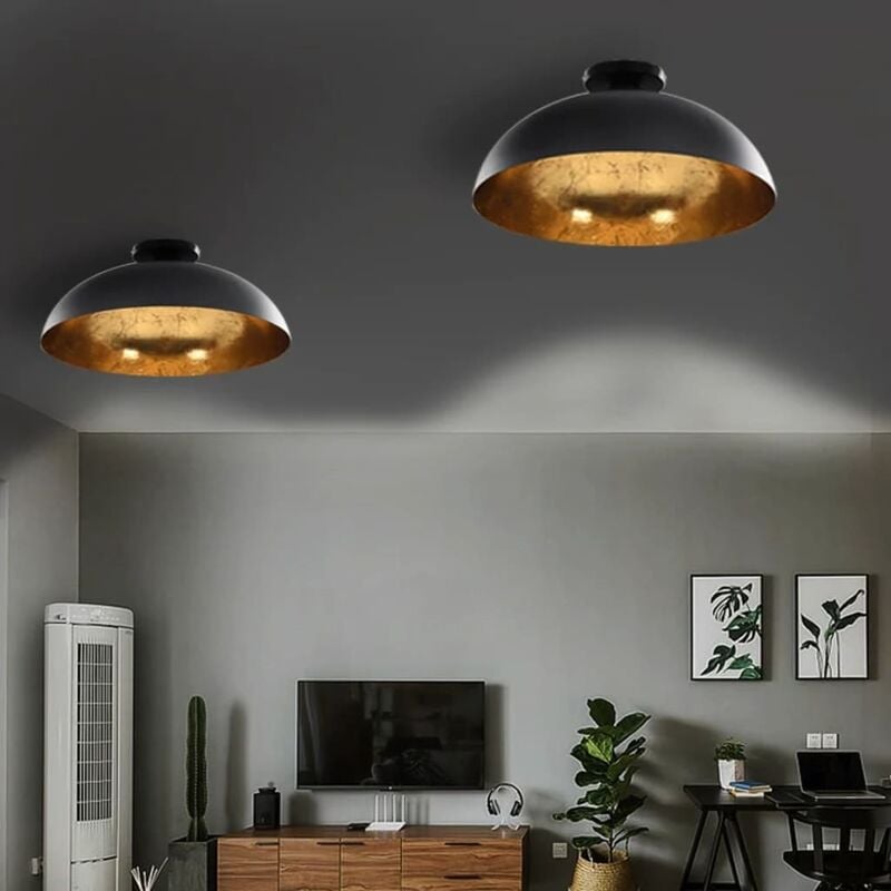 

Lámparas de techo 2 uds semiesféricas negro y dorado E27 - Negro