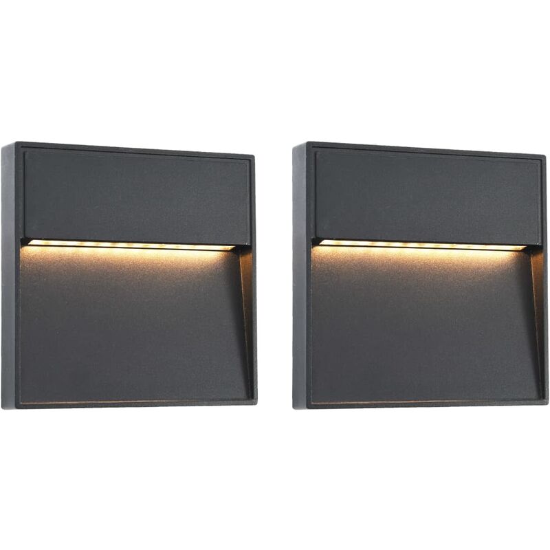 

Lámparas LED de pared para jardín 2 unidades cuadrada negra 3 W - Negro