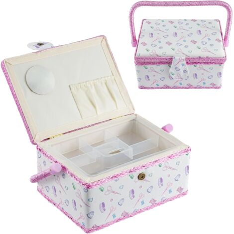 LN COZY CORNER Hobby Gift Sewing Storage Box, Filled Sewing Box with Tray, Craft & Hobby Organizer, Portable Storage for Sewing, Quilting & Scrapbooking, 24 x 17.5 x 13 cm (Purple)