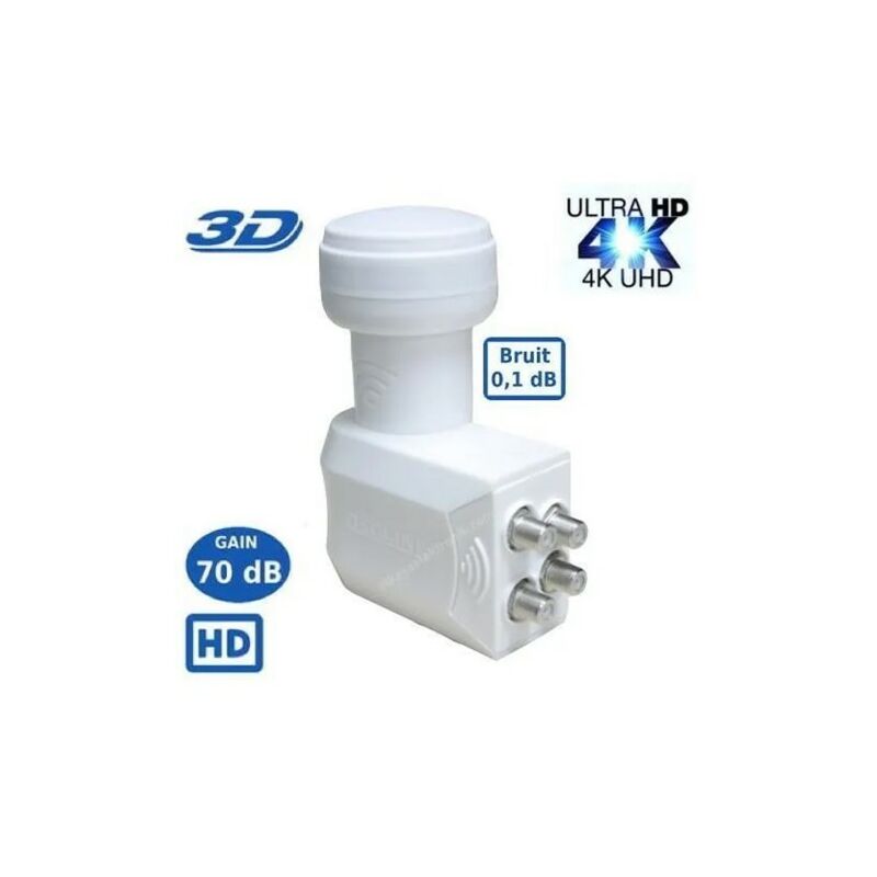 Lnb Quad SR-4088, 0.1dB High Gain 70 db - Tête Parabole Universelle Compatible Full hd 4K tntsat Canal+ Astra et fransat