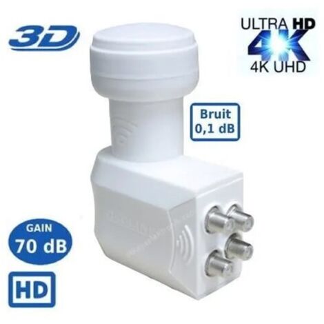 LNB Quad SR-4088, 0.1dB High Gain 70 DB - Tête Parabole Universelle Compatible Full HD 4K TNTSAT Canal+ Astra et FRANSAT