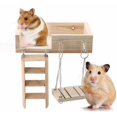 LNDGHV Hamster Jouet, Plate Forme d'Échelle en Bois Balançoire Échelle Ensemble De Jouet pour Souris Gerbille Rat Chinchillas Écureuil Cochon d'Inde