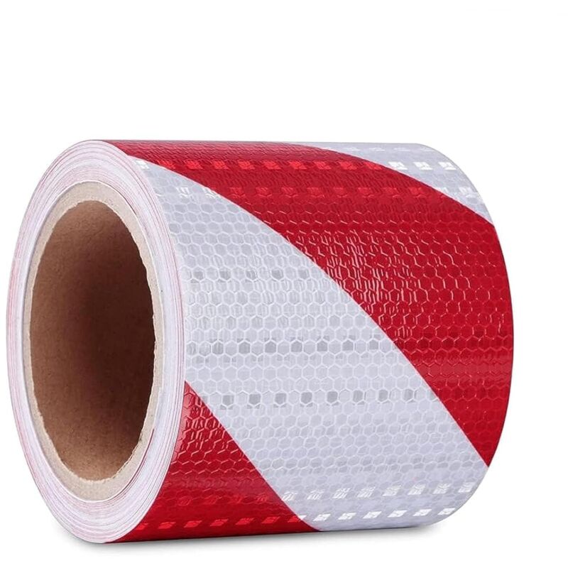 1 Pcs Bande Reflechissante autocollante,Ruban de Signalisation Rouge et Blanc,Bande d'Avertissement,pour Vehicule,Chantier,Garage,Extérieur et Places