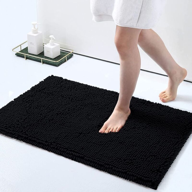 1 tapis de bain en chenille, tapis de salle de bain à poils longs extra doux et absorbant, lavable en machine, tapis antidérapant en peluche pour