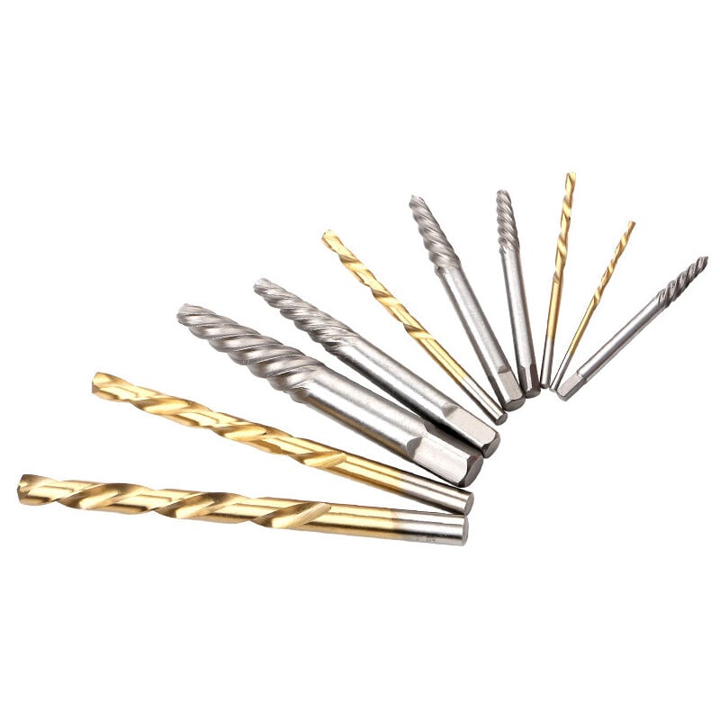 10 Pcs Extracteurs de vis et Forets à Gauche,Forets Hélicoïdaux en Titane Forgé,Extracteurs de vis,Extracteurs de Vis Endommagées Boulons Cassés pour