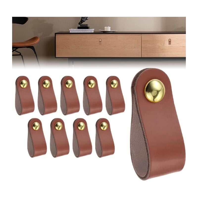Lntyq - 10 pcs Poignée en Cuir pour Meuble Poignée de Porte en Cuir Poignées Cuir de Placard Poignée de Porte Cuisine en Cuir Poignée de Porte de