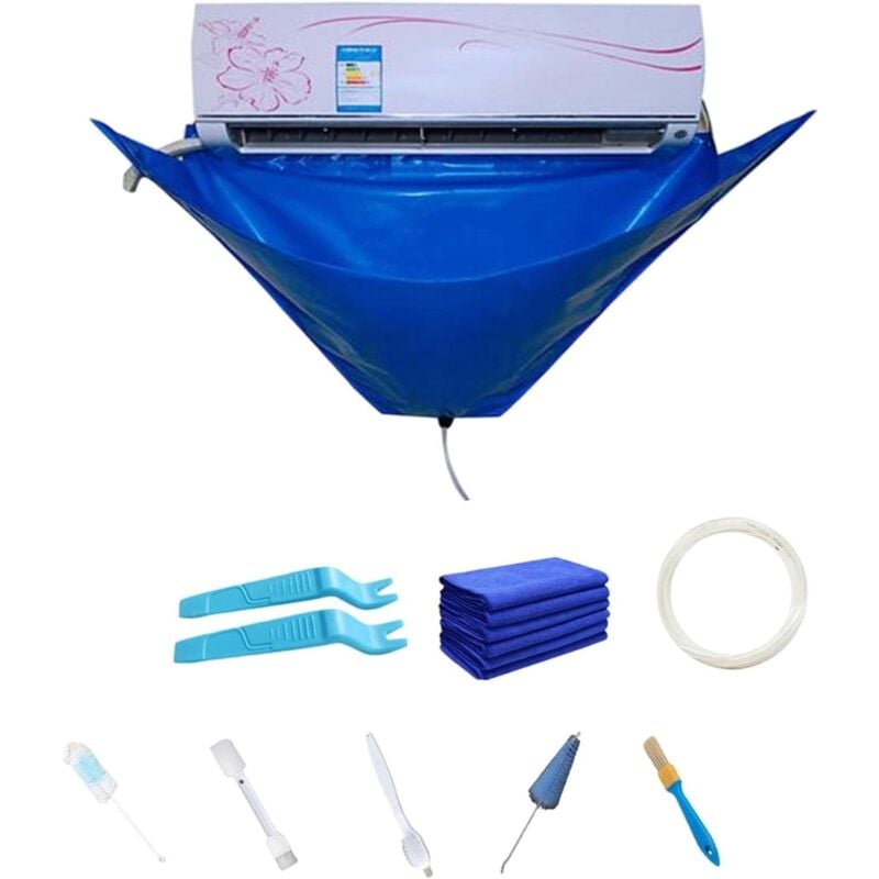 10 pièces Kit de Nettoyage Climatiseur - Housse lavage pour poussière climatisation mural avec tuyau d'eau split,135cm60cm - Lntyq