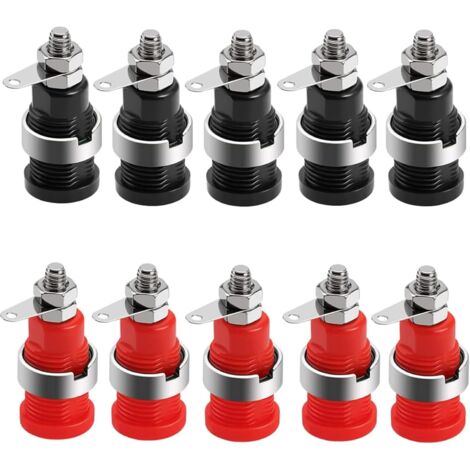 Lntyq 10 Stück 4-mm-Bananenbuchsen, Anschlussklemmen mit Schutz (5 rot + 5 schwarz)