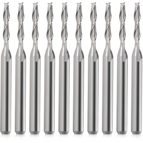 Lntyq 10 Stück CNC-Fräser-Bits, 1/8 Zoll Schaft, Flachkopf, Hartmetall, 3,175 mm Doppelnut, Spirale, Upcut für Holz, PVC, MDF, Hartholz