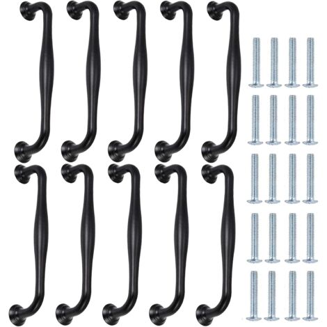 Lntyq 10 Stück Küchengriffe aus Aluminiumlegierung, Lochabstand 96 mm, schwarze Schranktürgriffe für Türen für Schubladen, Schränke, Schuhschränke