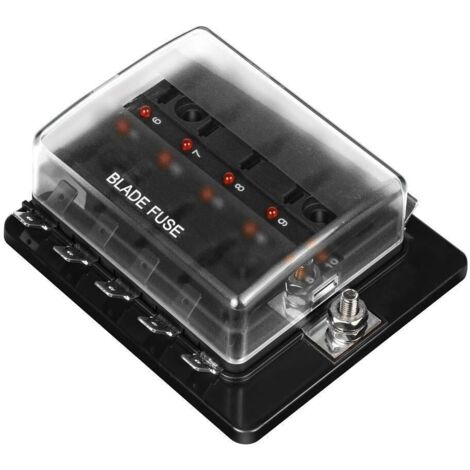 Lntyq 10 Wege DC1232V Flachsicherungskasten mit Warnlicht-Set für Auto, Auto, Boot, Marine, Trike