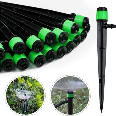 Lntyq 100 pièces Goutteur d'irrigation, 360 degrés Adjustable Micro Sprinkler pour 1/4 (4-6mm) Tube d'irrigation, pour l'irrigation de pelouse de Serre de Jardin(Vert)