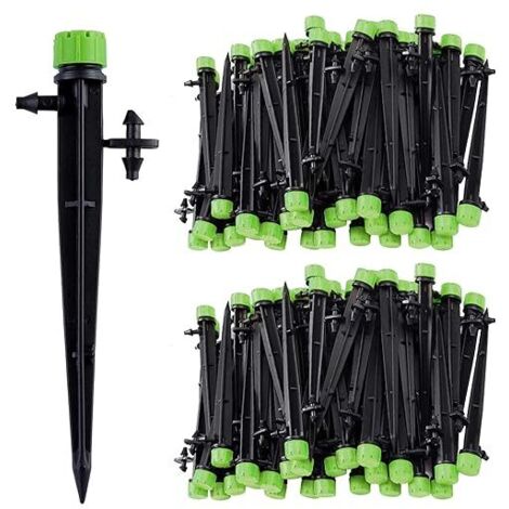 Lntyq 100 Stück Mikro-Tropfbewässerungssprinkler, 360-Grad-8-Loch-Wasserfluss-Bewässerungssprinkler für 4/7-Schlauch, geeignet für Garten-Tropfbewässerungssystem, grün