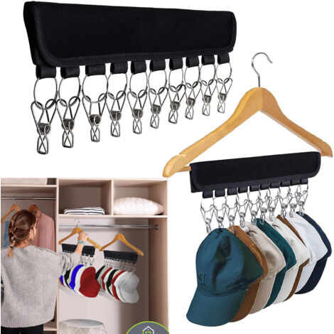 Lntyq 10er-Set Baseballkappenhalter, Hut-Organizer für den Schrank, faltbare Kleiderbügel für Reisekleidung (schwarz)
