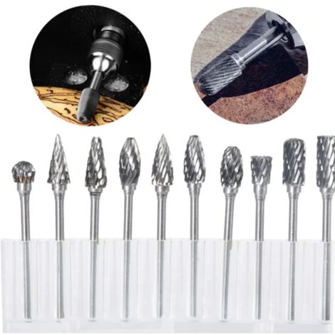 Lntyq 10Pcs fraises rotatives en carbure de tungstène avec tête de meulage pour outils rotatifs Dremel, forage et polissage du métal