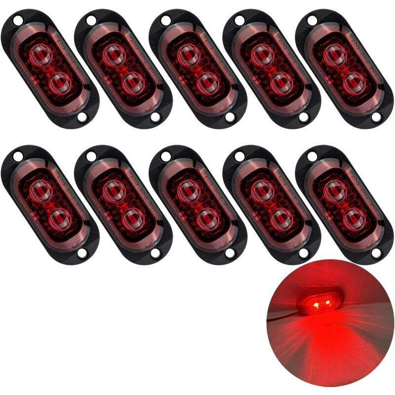 Lntyq - 10X 2 led Feux de Marquage Latéral 12 / 24V Feux De Gabarit led Remorque Lampe 3000K LumièRe D'Avertissement Pour Camion Rv Caravane (Rouge)