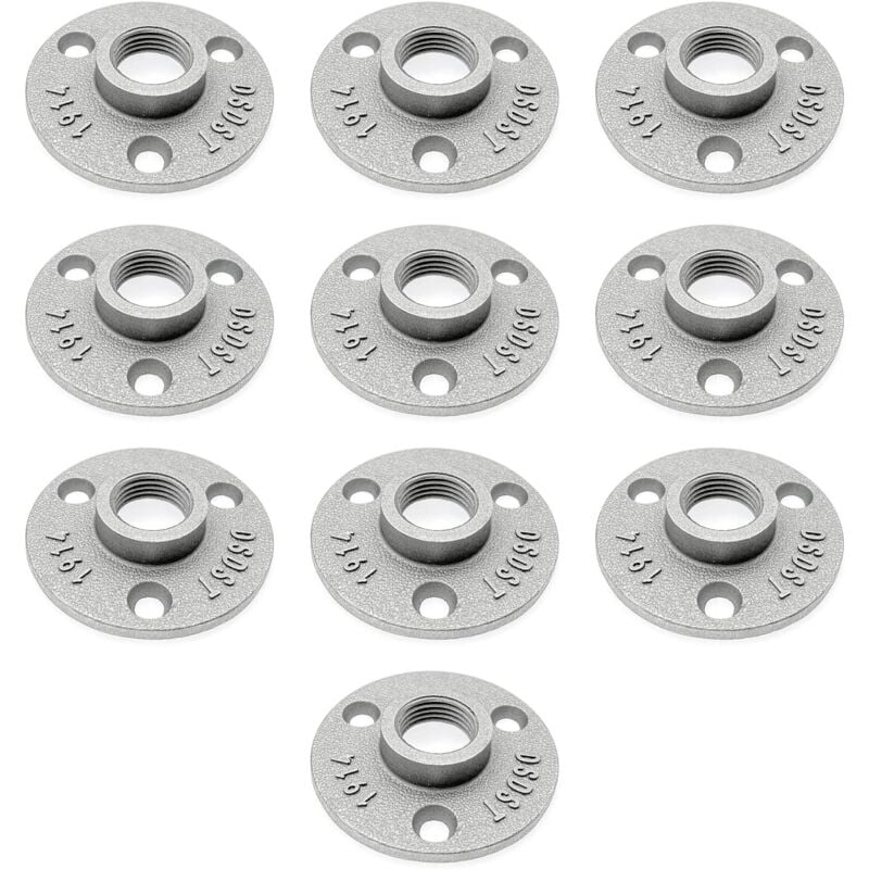 10x Alliage aluminium bride plancher filetée 1/2 pouce pour filetage tuyau 15mm, bride plancher tuyau métal, support d'étagère tuyau bride murale 1/2