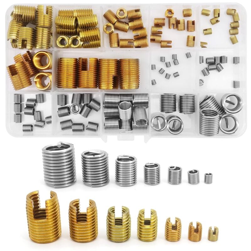 Lntyq - 116 Pcs Galvanisé Insert de Filetage Autotaraudeur en Acier Inoxydable M3 M4 M5 M6 M8 M10 M12 Bague de Réparation Kit insert de Réparation de
