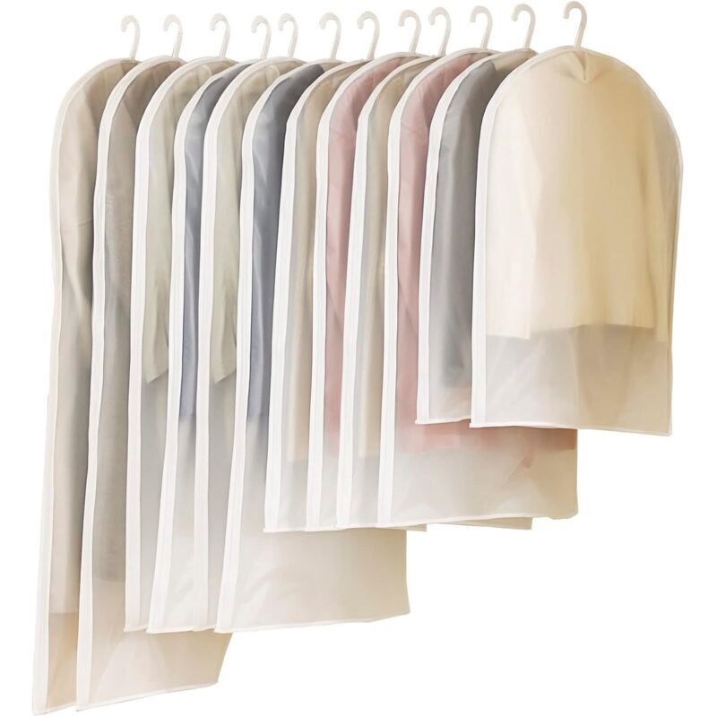 12 PCS Housses de Vêtements avce Zip, Anti Poussière Etanche Mite Humidité, Sac de Vêtement Transparentes Pliable pour Chemise, Costumes, Manteaux