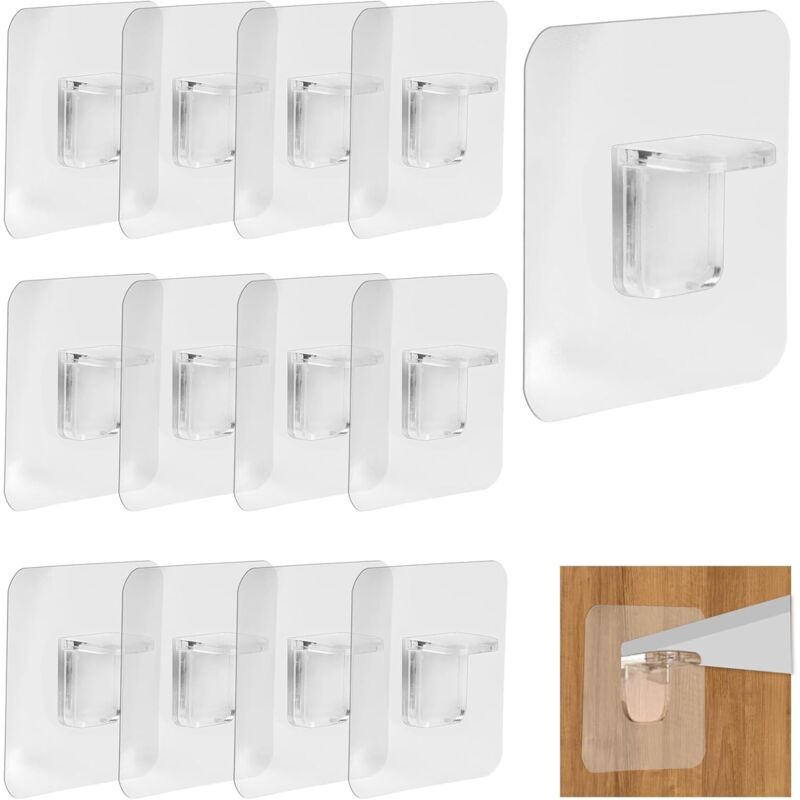 12 Pièces Supports d'étagères Autocollants, Taquet Etagere Acrylique, 7x7cm Chevilles de Support d'Étagère Autocollante Transparent, Support Etagere