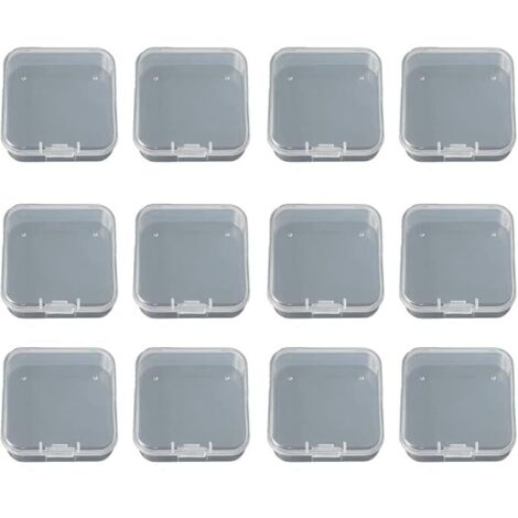 Lntyq 12 quadratische Aufbewahrungsboxen aus transparentem Kunststoff mit Deckel für Perlen, Ohrstöpsel und andere kleine Gegenstände (5,5 x 5,5 cm)