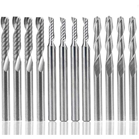 Lntyq 12 Stück Wolframkarbid-Schaftfräser, 4 Bilder 1/8 Zoll für CNC-Fräser, Doppelschneidewerkzeuge + 8 Stück einschneidige Schaftfräser (2 Typen) für Nylon, Harz, ABS, Acryl, PVC, MDF, Holz