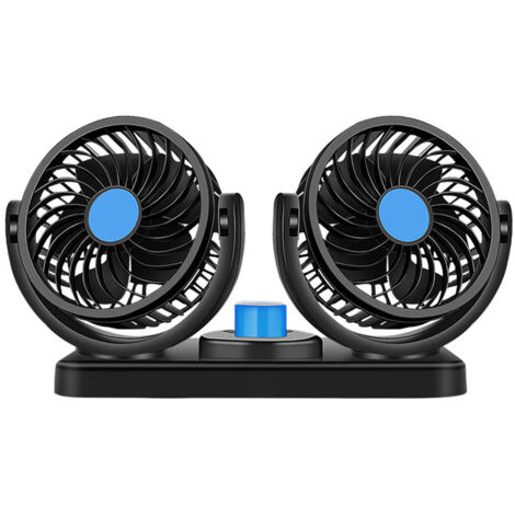 Lntyq 12-V-Elektro-Kühlventilator fürs Auto, 360° drehbar, Doppelköpfe, Luftzirkulationsventilator, manuelle Drehung, 2 Geschwindigkeiten. (Schwarz)