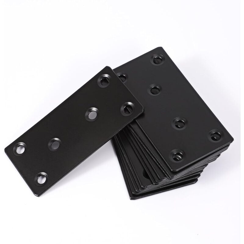 Lntyq - 12 x Connecteurs plats noirs, plaques métalliques percées, connecteurs en bois, plaques de connexion, plaque en acier perforée, supports