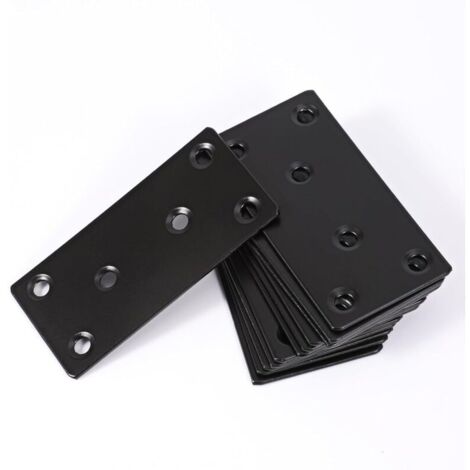 Lntyq 12 x Connecteurs plats noirs, plaques métalliques percées, connecteurs en bois, plaques de connexion, plaque en acier perforée, supports métalliques pour meubles, 80x40x2mm