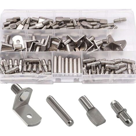 Lntyq 120 Stück 4 Arten Regalstützstifte Regalstützstifte, Metallregalstützstift, für Küchenschrank-Bücherregalmöbel 5 mm, 6 mm