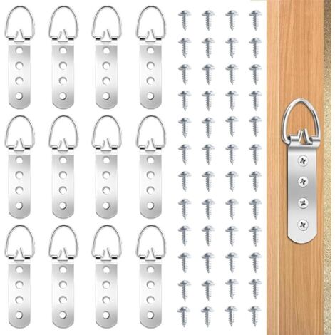 Lntyq 12er-Pack robuste Bilderaufhänger mit D-Ring für Spiegel, mit 48 Schrauben, 4 Löchern, robust zum Aufhängen von Bilderrahmen