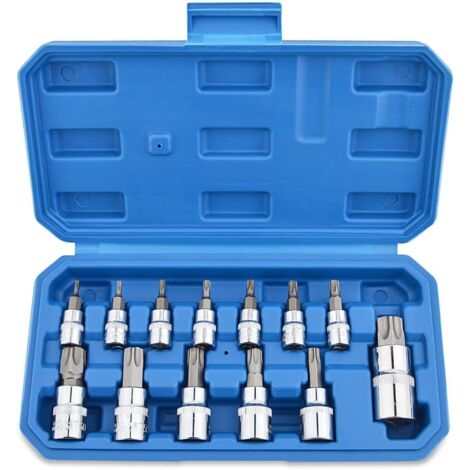 Lntyq 13-teiliger Torx-Steckschlüsselsatz T8 – T70, Innensechskant-Schraubendreherbits aus Chrom-Vanadium-Stahl, 1/4 Zoll, 3/8 Zoll und 1/2 Zoll, mit Aufbewahrungsbox